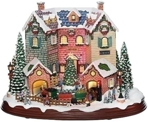 Roman Winter Village Scene with Rotating Train – Lighted Christmas Decoration from Amusement Collection, Holiday Tabletop Display