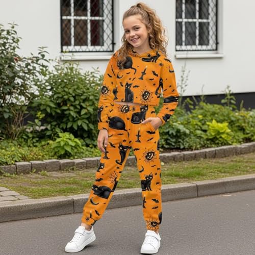 Girls Crop Sports Hoodies Outfits,Cuffed Jogger Sweatpants and Long Sleeve Breathable Polyester Hoodie (4-13Y)4