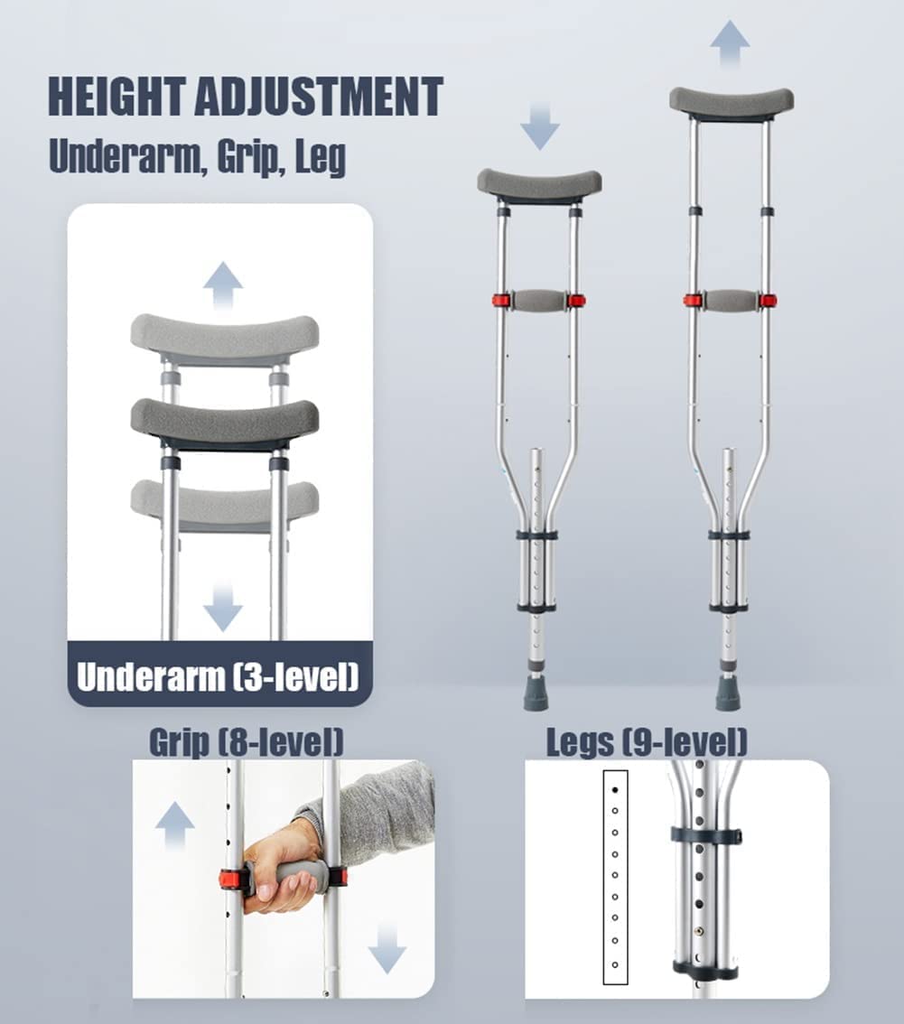 Seguridad Muletas Muletas Plegables de Aluminio, 1 par de Bastones para Las Axilas, Bastones para Caminar con botón de Ajuste de Altura, bastón para Caminar para Adultos o Adolescentes Cómodo