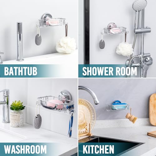Image of TAILI Soap Dish, Bar Soap Holder Suction Cup, Stainless Steel Sponge Holder
