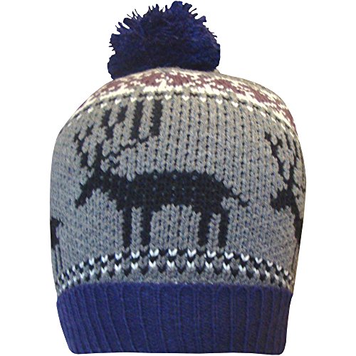 pour Homme Maille épaisse Thermique Festive Motif Renne tricoté à Pompon - Bleu - Taille Unique Cover