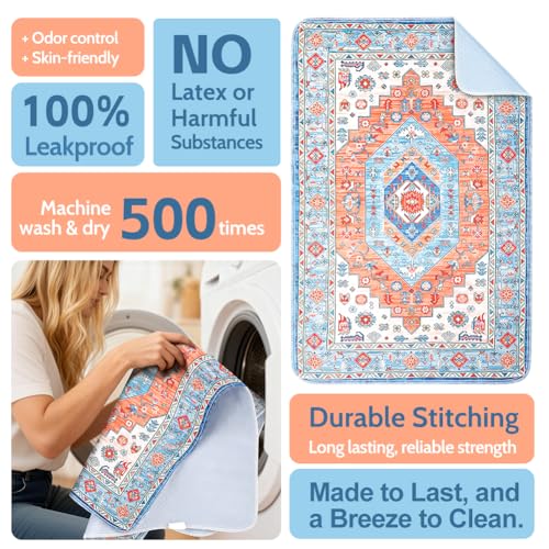 Image of Washable Pee Pads for Dogs, 2 Pack Reusable Puppy Training Pads 24 inchx18 inch Super Absorbent Waterproof Dog Training Pads, Non-Slip Potty Pads, Whelping Pads Litter Mat Orange /Mix