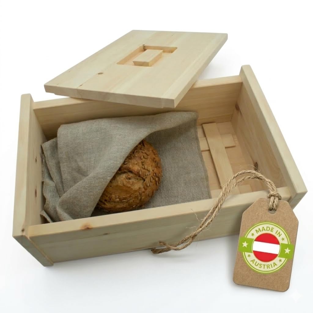 Brotdose Zirbenholz aus Österreich inkl. Gitter & Bäckerleinen - 42x26x16 cm