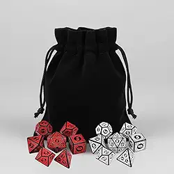 2 Kit 7 Dados Rpg Vermelho e Branco Runas D&d Boardgames Jogos de Mesa D4 D6 D8 D10 D10% D12 D20 + Bolsa de Veludo