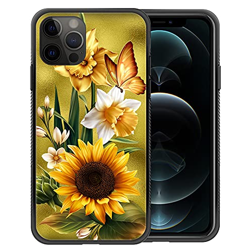 ZHEGAILIAN iPhone 13 Pro Max Case,Butterfly Golden Sunflower iPhone 13 Pro Max Cases for Girls,Non-Slip Back Cover[Shock Absorption] Soft TPU Bumper Frame Support Case for iPhone 13 Pro Max 6.7-inch