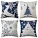 CAROMIO Ozdoby świąteczne poszewki na poduszki 18 x 18 zestaw 4, dom wiejski świąteczny wystrój do domu, drzewo jeleń płatki śniegu rustykalna świąteczna poszewka na poduszkę zimowe święta dekoracje poszewka na poduszkę na sofę do domu