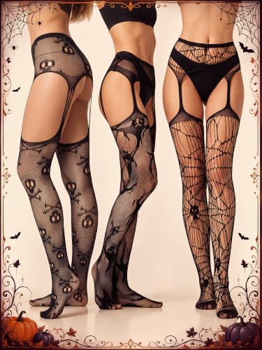 Image of Jadive 6 Pairs Women Plus Size Fishnet Thigh High Stockings Suspender Garter Belt Lingerie Pantyhose Tights for women