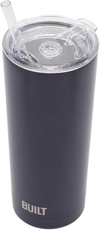 BUILT Double Walled Stainless Steel Tumbler Set with Replacement Lid, 2 Reusable Tritan Wire Straw Cleaning Brush in Gift Box, 20-ounces, Inkwell - Image 5