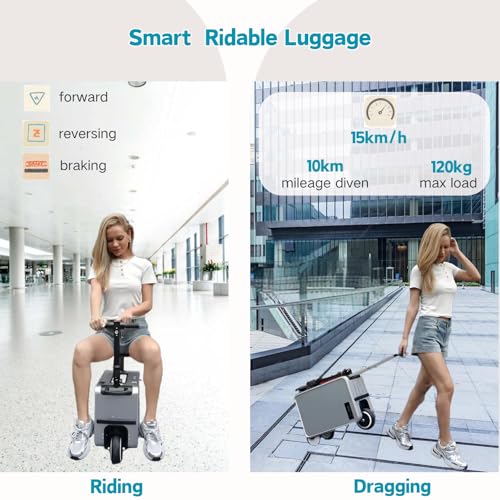 20 Inch Electric Luggage with Seat and LED Light, 30L Smart Riding Scooter Suitcase with USB Port, Long battery life/Fast Charging/Durable (Silver)2