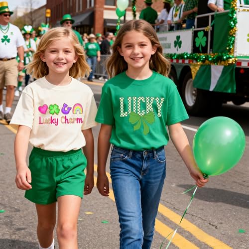 Image of Toddler Girl St Patrick's Day Shirts Cute Lucky Tshirts Cotton Short Sleeve Tees 2-10 Years