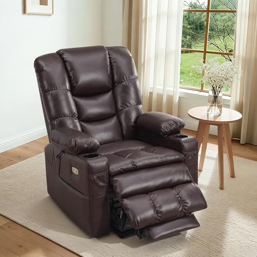 MCombo Large Triple Motor Power Lift Recliner Chair with Massage and Dual Heating, Adjustable Headrest for Tall Elderly People, Faux Leather 7634 (Dark Brown, Large) - Image 3
