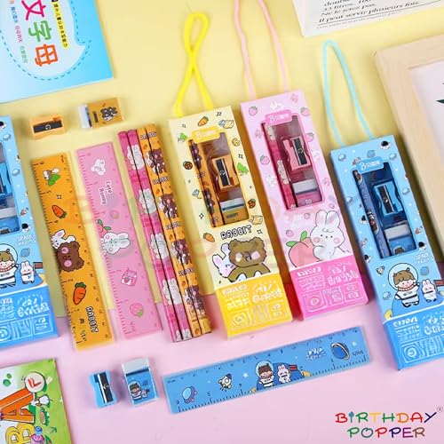 Image of Birthday Popper 4-in-1 Cartoon Stationery Set for Kids - Pack of 6 as Birthday Return Gifts | Classroom Rewards, School Supplies for Boys & Girls - Type 5