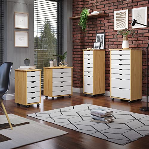 Adeptus Original Roll Cart, Solid Wood, 6+2 Drawer Extra Wide Drawers Roll Carts, White #TOP5