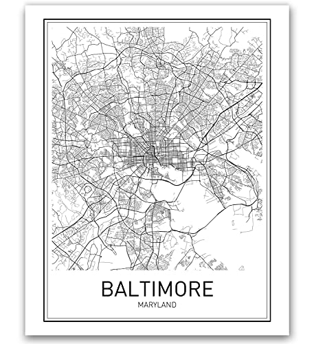 Baltimore Poster Baltimore Map Of Baltimore Minimalist Poster City Map Posters Baltimore Maryland Map Black And White Map Wall Art Map Art Scandinavian Poster 8X10 #TOP17