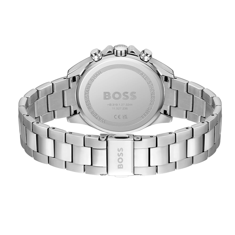 BOSS Analogowy wielofunkcyjny zegarek kwarcowy dla kobiet, kolekcja Novia z bransoletką ze stali nierdzewnej lub ceramiczną, Srebrny biały, 43.7 mm, Stal nierdzewna