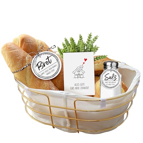 MEJOSER Brot und Salz Geschenk zum Einzug, 2 Anhänger + 1 A6 Karte (kein Korb) zum Einzug, Einzugsgeschenke Wohnung, Einweihungsgeschenk Haus, Geschenk zum Einzug Umzug Richtfest