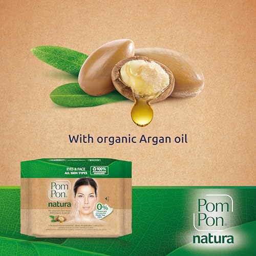 Pom Pon NATURA chusteczki do demakijażu twarzy i oczu, z organicznym olejem arganowym, 100% naturalne włókna, 20 sztuk