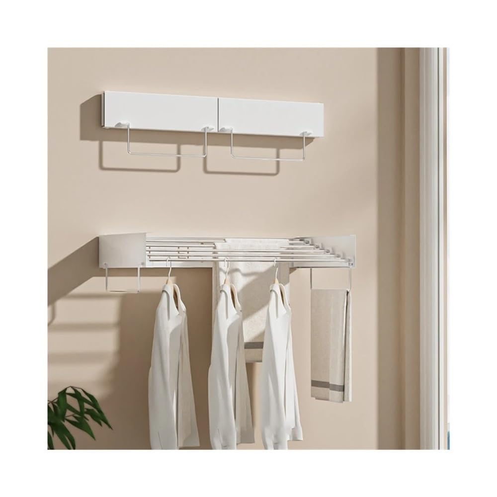 Tendedero plegable invisible para colgar en la pared, para interiores, balcón, habitación, sin taladro, barra de ropa, organizador de almacenamiento que ahorra espacio (mango de 120 cm, 7