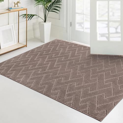 PURRUGS Easy Care Area Rug 4ft x 6ft, Non-Slip Machine Washable Entry Rug, Stain Resistant Accent Rug for Hallway, Bedroom, Living Room and Mudroom, Grayish Brown