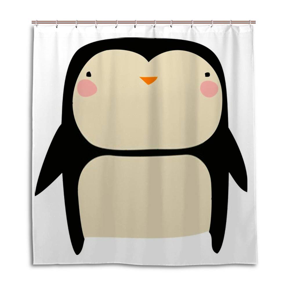 Rideau de douche pingouin en tissu polyester résistant avec anneaux inclus