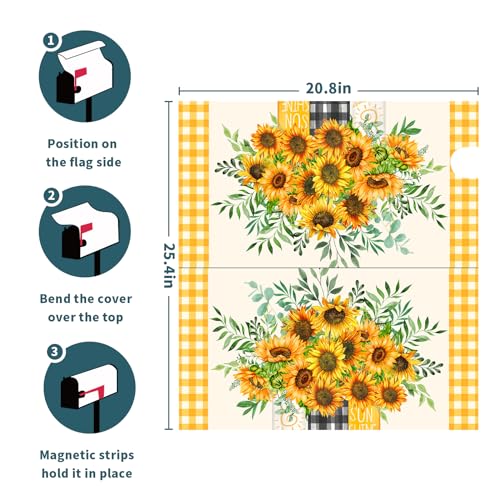 Image of Spring Summer Sunflowers Large Mailbox Covers Magnetic Oversized 25.5X21 Inch Yellow Floral Flower Decorative Mailbox Cover Wraps Post Letter Box Decor for Home Garden Yard Outdoor Decoration