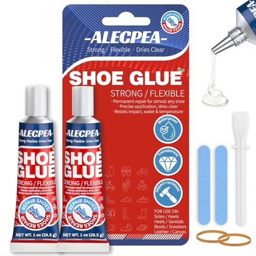 ALECPEA Shoe Glue Repair Gel - 2 Pack (29.5g) - Super Strong Waterproof Adhesive for Sneakers Leather & Rubber Soles - Professional Fix Kit with Sanding Sticks & Rubber Bands