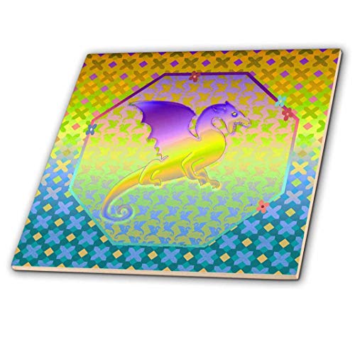 3Drose Dragon On Abstract Hexagon, Purple, Green, Blue, And Yellow - Ceramic Tile, 12-Inch (Ct_202186_4) #TOP30