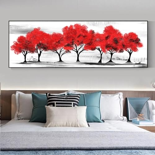 Peinture à l'huile arbres rouges KEBIA 30x90 cm pour salon