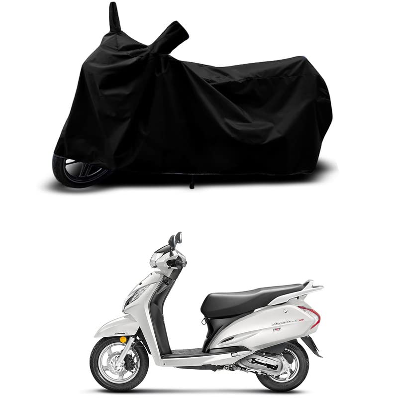 Image of 100% Scratchproof /UV-Rays /Heat Protection /Birds Dropping /Water Resistant /Dust Proof /Waterproof /Bike Scooty Two Wheeler Body Cover Compatible for Honda Activa 125 Drum All Varients[Black]