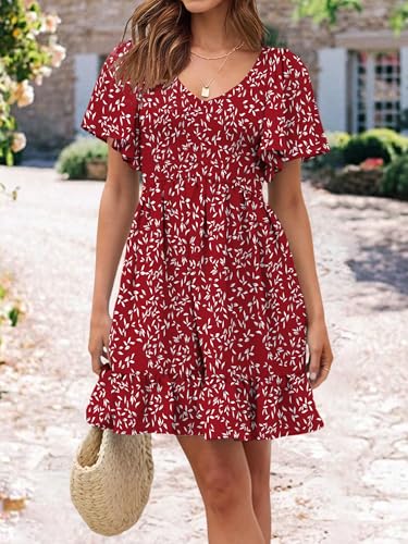 Image of UEAL Womens Cute Floral Smocked V Neck Flutter Sleeve Sundress with Pockets Casual Spring Summer Dresses for Women 2026