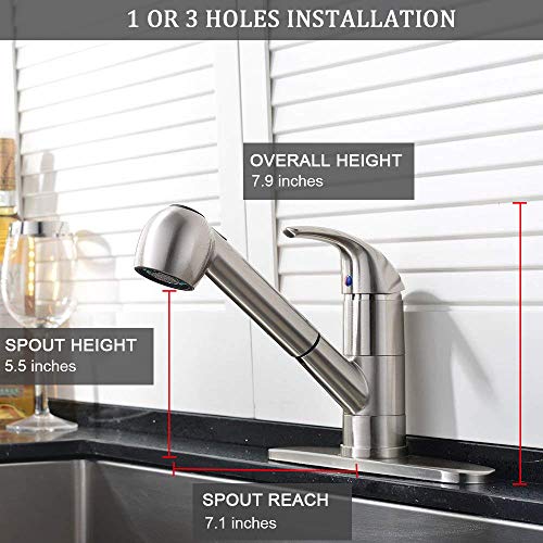 Ufaucet Modern Best Commercial Cen Brushed Nickel Stainless Steel Single Lever Single Handle Pull Out Sprayer Prep Kitchen Sink Faucets,Brushed Nickel Finished