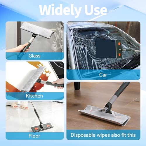 Image of Window Squeegee 81 inch High Reach Extension Pole Window Cleaner Tool | Window Cleaning Kit with Rotatable Head, Bendable Head for Indoor Outdoor Car Sliding Door Shower Glass Cleaning