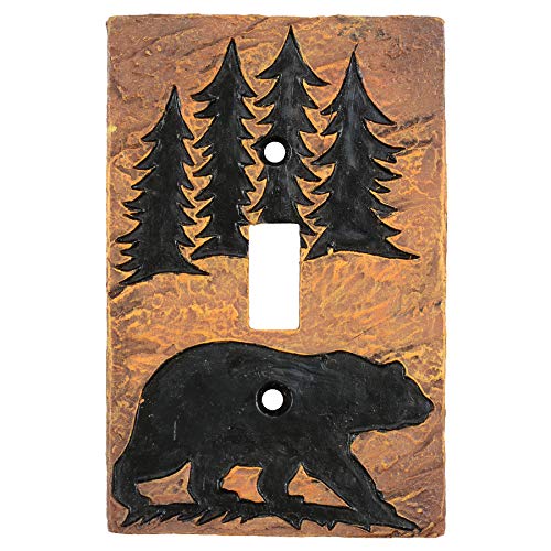 BLACK FOREST DECOR Bear Forest Stone Single Switch Cover, Resin, 3 1/2" W x 3/5" D x 5" H