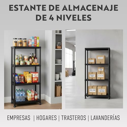 BRINDEK Estantería de Almacenaje 4 o 5 Baldas | Estructura Antideslizante Resistente y Ligera | Montaje sin Herramientas | Capacidad hasta 100 kg | para Hogar, Garaje, Trastero, Oficina (4 Baldas) - imagen 3