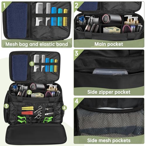 توربيو حقيبة كبيرة السعة لمصففي الشعر مع فواصل قابلة للتعديل، حقيبة حمل للحلاق، حقيبة سفر للحلاق، منظم للحلاقة واللوازم، تحمل أدوات قص الشعر المختلفة