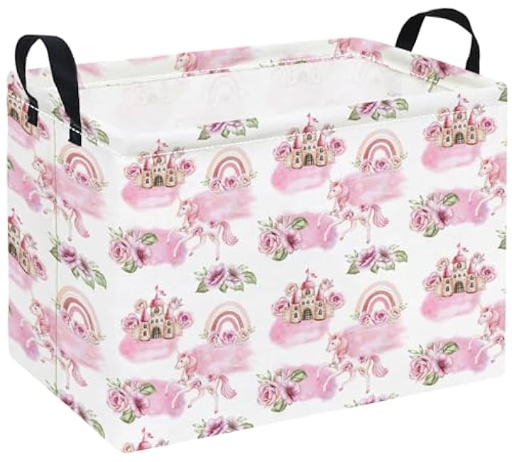 Rectangular Halloween Basket Storage Basket Waterproof Storage Bin for Bedroom Collapsible Bin Books Box Room Decor(Pink Ghost)