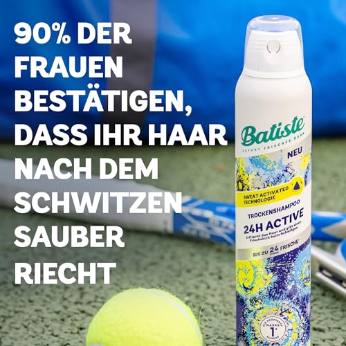 Batiste Trockenshampoo 24H Active 200ml, ohne Ausspülen, Haarpflege Spray mit belebendem Duft, Sweat Activated Technologie, vegan & unsichtbar, von Batiste Hair Care