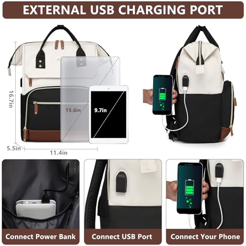 Laptop Backpack for Women Bag: 15.6 inch Work Travel Backpack with USB Charger College Bookbag Business Computer Backpack Anti-theft Casual Backpacks for Nurse Teacher Beige Black Brown - Image 6