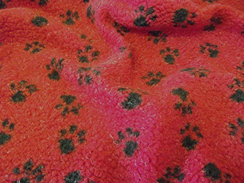Faux Fur Sherpa Fleece Sheepskin Fabric Material - RED Paws, 1/4Mtr - 75cmx50cm