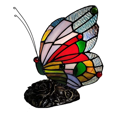 FUMAT Lampade Stile Tiffany, Lampada da Tavolo Tiffany, Lampade Farfalla, Lampada da Comodino in Vetro Colorato, per Soggiorno Camera da letto
