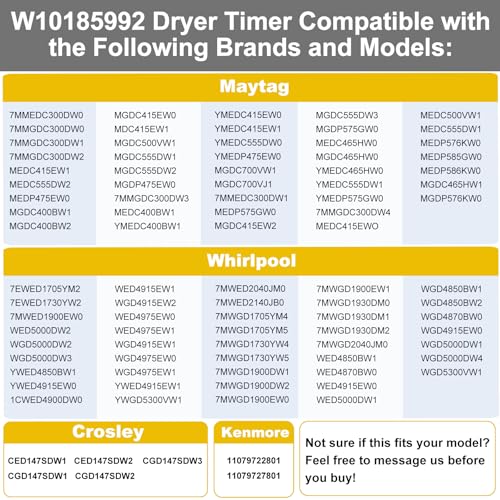 Image of W10185992 WPW10185992 Dryer Timer Replacement Part, Genuine OEM Quality, Exact Replaces AP6016542, PS11749833, 418-095-20-B5, Fits Whirlpool, Maytag, Crosley, Kenmore Dryers, 2-Year Warranty