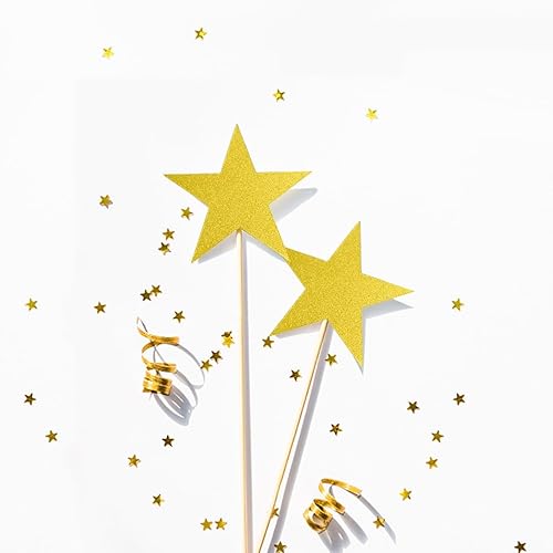 Miniatura 4 de 60 recortes de estrellas con purpurina, estrellas de papel impresas dobles, 6 pulgadas, suministros de decoración de fiesta de boda y aula (dorado)