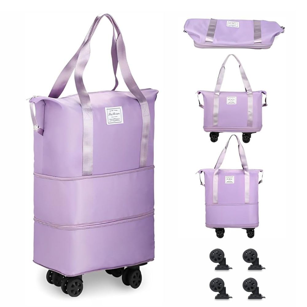 Expandable Duffel Bag with Wheels, Foldable Travel Luggage Bag (Light Purple, 58.0, Liters)-picture-15
