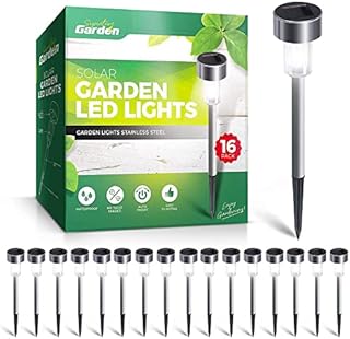 Signature Garden Mini Solar Stake Lights, Outdoor LED Garden Lights - Battery Lasts 10 Hours, Rust, Scratch & All-Weather Resistant, No Wire Installation (16 Pack, Silver)