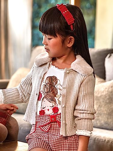 Mayoral Faux Fur Collar Cardigan for Girls H. Bark4