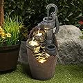 watnature 32.6” Tall Barrel Fountain with Adjustable Pump - 4-Tier Cascading Water Fountain Outdoor with LED Light&Charming Water Feature, Rustic Style Garden Waterfall Fountain for Indoor, Outdoor