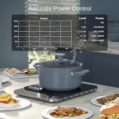 TOKIT Induktionskochfeld 2100W Einzel Induktionskochplatte tragbar 99 Leistungsstufe mit OLED Display, Timer, 20mm Ultradünn APP Kontrol Temperatursensor, aus Glas – Bild 4