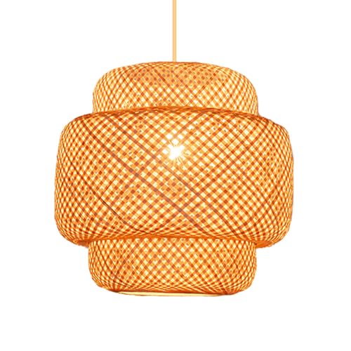 Lámpara colgante de mimbre beige ideal para iluminar tu mesa de comedor