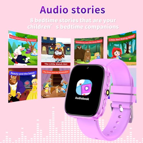 Smart Watch for Kids Girls Boys - 1.54" Touch Screen Watch with Camera, 31 Games, Music, Pedometer, Flashlight, Alarm Clock,Learning Cards, Storybook, Metal Case Gift for Children Age 4-10 (Purple)4