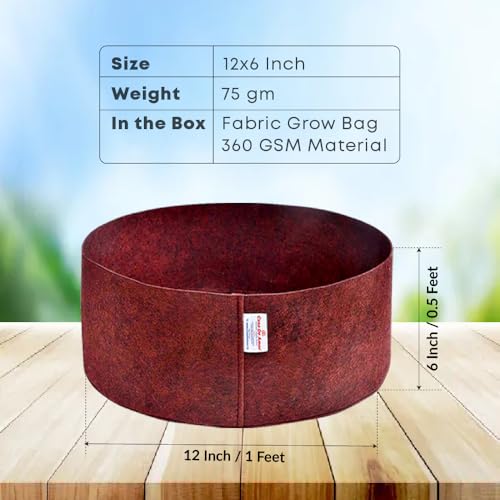 Image of Casa De Amor 350 GSM Geo Fabric Round Plant Grow Bag for Gardening (Maroon) (12x6, Pack of 5)